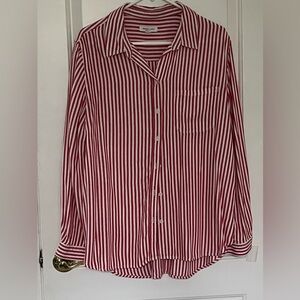 Beachlunchlounge Red and White Striped botton down women’s shirt XL